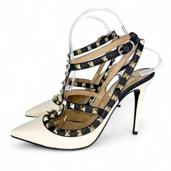 VALENTINO GARAVANI White Leather Caged Rockstud Pointed Toe Sanda… - Picture 6 of 10